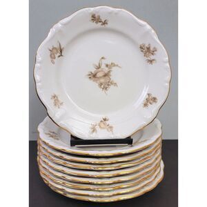 9 Johann Haviland Plates 7 5/8” Sepia Rose Bavaria Germany EXCELLENT Condition